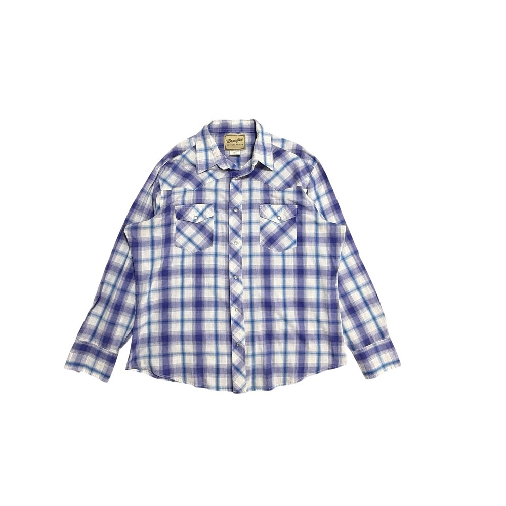 Wrangler‎ Shirt Mens XL Blue Plaid Western Pearl Snap Front Long Sleeve Casual